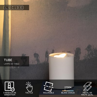 Lucide TUBE - Lampe de table - Ø 9,6 cm - LED 3 StepDim - GU10 - 1x5W 2700K - Blanc